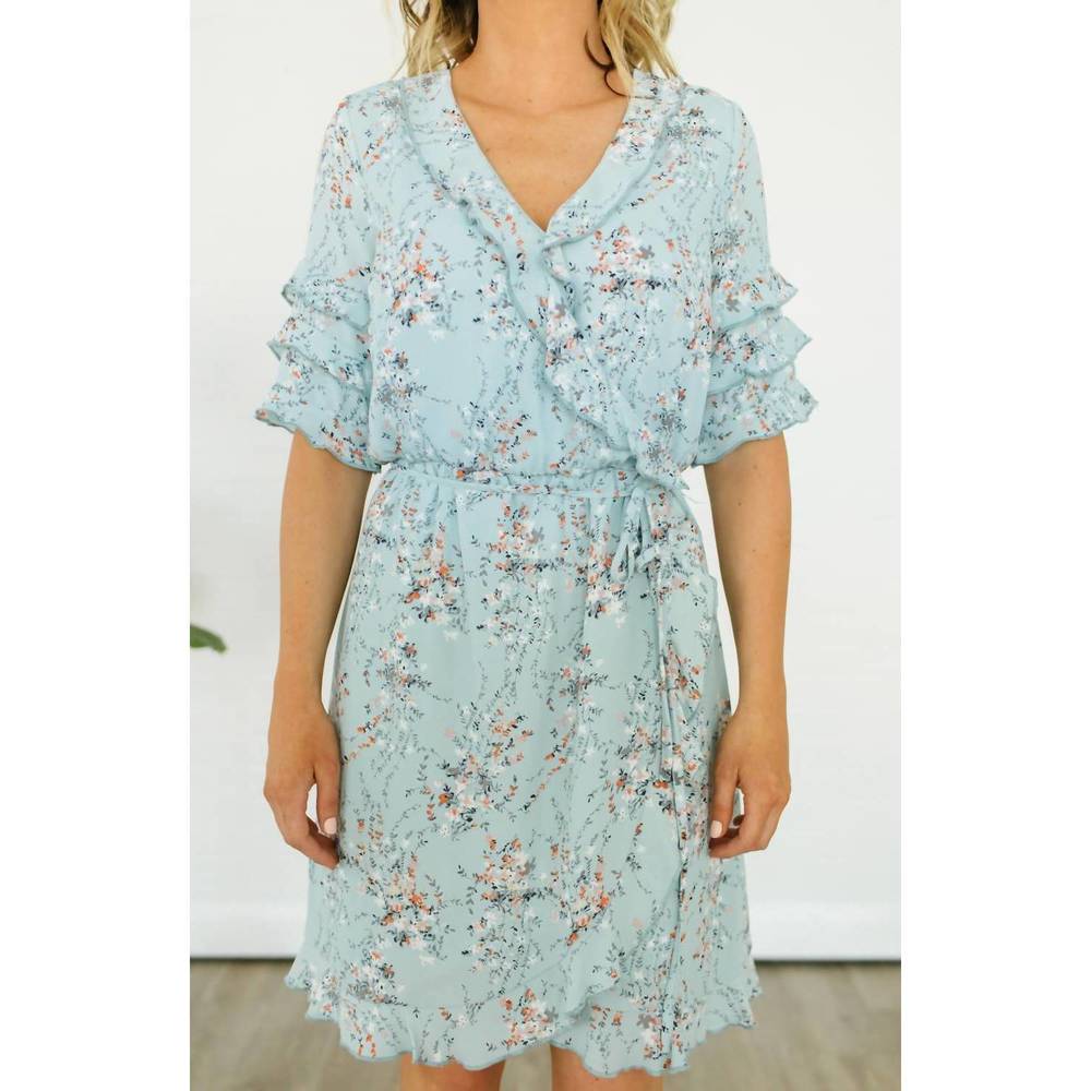NEW BLACK TAPE ditsy floral wrap dress in light blue